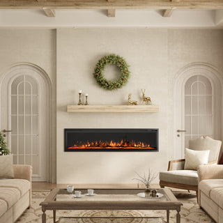 50/60/72-Inch Wall-Mounted & Recessed Electric Fireplace with Overheat Protection, Black