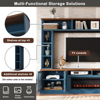 95.5" Wall Unit Entertainment Center with Bookshelves | Modern TV Stand with Electric Fireplace, Adjustable Shelves for TVs up to 80"