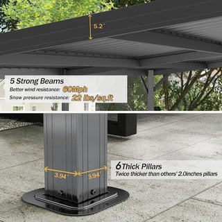 Wall-Mounted Hardtop Lean-to Gazebo with Gutters – Galvanized Steel Roof Outdoor Pergola Canopy