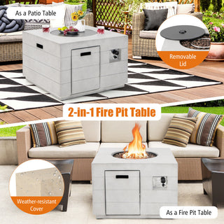 34 Inch Square Concrete Propane Fire Pit Table with Lava Rocks and Cover 50,000 BTU