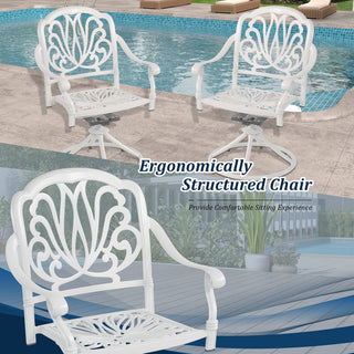 2-Piece White Cast Aluminum Outdoor Patio Swivel Dining Chairs for Garden, Deck & Backyard