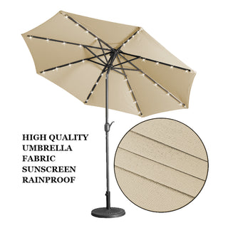 9-ft Aluminum Navy/ Lake Blue/ Tan/ Red Crank Market Patio Umbrella with Lights