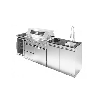 43" Outdoor Kitchen Island with 6-Burner 85,000 BTU Grill, Fridge, Rotisserie & Granite Countertops