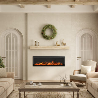 50/60/72-Inch Wall-Mounted & Recessed Electric Fireplace with Overheat Protection, Black