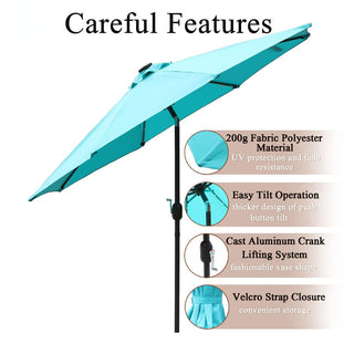 9ft Solar LED Patio Umbrella – Outdoor Market Umbrella with 32 LED Lights, Tilt & Crank