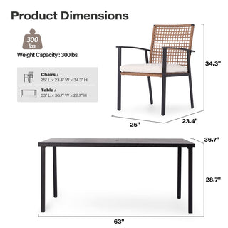 7-Piece Outdoor Patio Dining Set with 6 Cushioned Chairs and Slatted Metal Table with Umbrella Hole for Backyard, Garden & Poolside