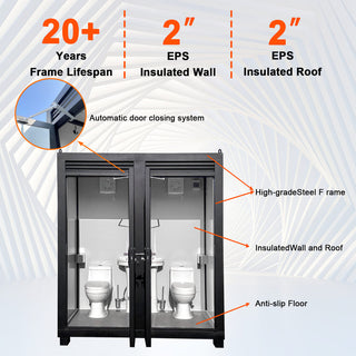 Two-Person Portable Toilet Cabin – Outdoor Restroom with Sink, Lighting & Ventilation Fan
