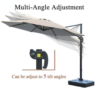11ft Cantilever Patio Umbrella with Base – Outdoor Offset Market Umbrella with Crank Lift (Beige)
