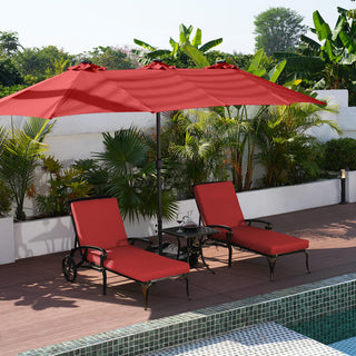 Cast Aluminum Outdoor Chaise Lounge with Removable Beige/Red Cushion
