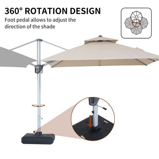 10 Ft Square Aluminum 360° Cantilever Patio Umbrella with Cover – Outdoor Yard Market Shade