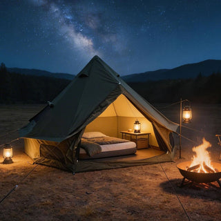 9.8FT 4-Season Bell Tent, Waterproof Glamping Yurt Tent with Stove Jack, Green/Beige Canvas Family Camping Tent for 4 Persons Outdoor Camping & Parties