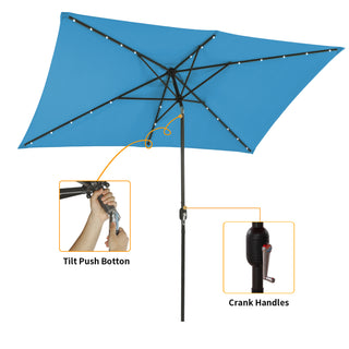 10Ft Outdoor Rectangular Umbrella with 26 Solar-Powered LED Lights, Crank and Tilt