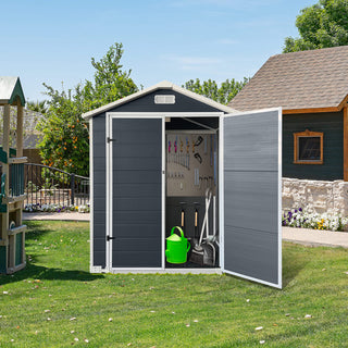 6x6 / 6x4 FT Resin Outdoor Storage Shed with Floor, Lockable Door, Weatherproof Plastic Garden Shed for Backyard & Lawn