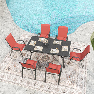 6-Piece Outdoor Patio Dining Chairs Set, Ergonomic Wide Seats, Waterproof Teslin Fabric & Rust-Resistant Metal Frame, 350 lbs Capacity