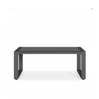44" x 22" All-Weather Aluminum Outdoor Gray Coffee Table with Tempered Glass Top