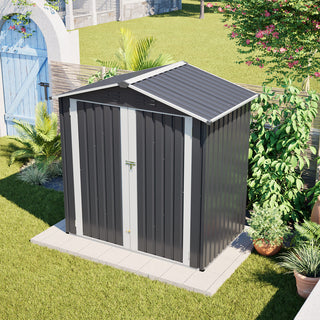 6x4 FT Metal Outdoor Storage Shed – Waterproof Steel Garden Tool Shed with Lockable Door