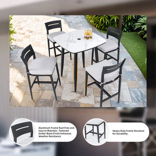 Modern 2-Piece Outdoor Aluminum Bar Stools with Sunbrella Cushions – Ergonomic Patio Bar Chairs in Black/Beige/Red