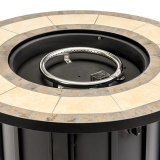 30" Propane Gas Fire Pit Table, 50000 BTU Round Steel Fire Pit with Mosaic Ceramic Tabletop for Outside Patio Deck Garden Backyard- Black