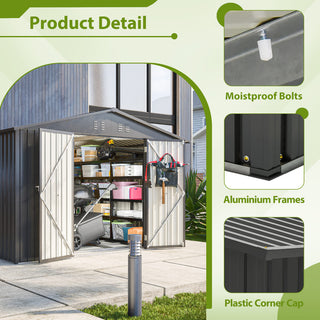 10x8 FT Outdoor Metal Storage Shed with Lockable Doors, All-Weather Garden Tool Shed for Patio, Backyard & Lawn