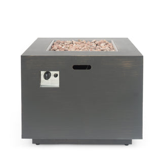 33" Outdoor Iron Square Propane Fire Pit, Tank Inside, Dark Gray - 50,000 BTU