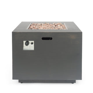 33" Outdoor Iron Square Propane Fire Pit, Tank Inside, Dark Gray - 50,000 BTU