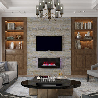 42/50/60/72 Inch Wall-Mounted Black Electric Fireplace Insert-5120 BTU with 2-Speaker Stereo Sound