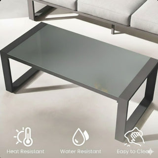 44" x 22" All-Weather Aluminum Outdoor Gray Coffee Table with Tempered Glass Top