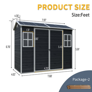 Outdoor Storage Shed with Two-Window and Double-Door, Plastic Shed with Floor for Gargen,Patio,Yard,Lawn,Black/Grey