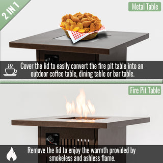 28" Propane Gas Fire Pit Table, 50000 BTU Square Steel Fire Pit for Outside Patio Deck Garden Courtyard-Brown