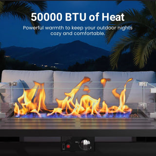 43”Width Outdoor 2-in1 Black Gas Fire Pit Table with Lid & Glass Shield, 50000 BTU CSA Certified Propane Gas Fire Pit, Rectangular Fire Table w/Stainless Burner, Lava Rock, Waterproof Cover