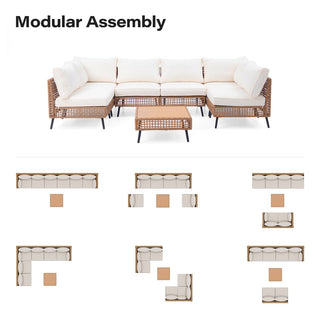 7-Piece Outdoor Sectional Sofa Set, All-Weather PE Wicker Rattan Patio Conversation Set with Thick Cushions & Coffee Table