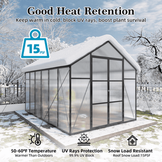 New-Design Walk-In Polycarbonate Greenhouse with Heavy-Duty Aluminum Frame – All-Season Garden & Backyard Greenhouse