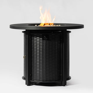 32" Propane Gas Fire Pit Table, 50000 BTU Round Steel Fire Pit for Outside Patio Deck Garden Courtyard-Black