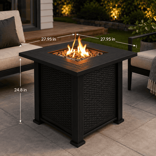 27.95-Inch Modern Outdoor Propane Fire Pit Table with Lava Rocks, Black Steel Gas Fire Pit for Patio, Backyard & Outdoor Entertaining