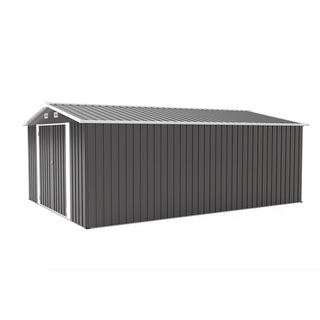 10×14 FT Heavy-Duty Metal Storage Shed with 3 Lockable Doors, 4 Vents & Sloped Roof – Outdoor Garden Tool Shed for Backyard, Patio & Lawn (Dark Grey)