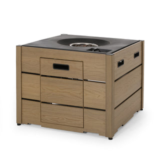 Outdoor 31" WPC Base Square Propane Fire Pit - 40,000 BTU, Wood-Looking/Grey