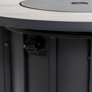 30" Propane Gas Fire Pit Table, 50000 BTU Round Steel Fire Pit with Wood Grain Ceramic Tabletop for Outside Patio Deck Garden Backyard- Black