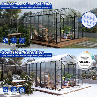 New-Design Walk-In Polycarbonate Greenhouse with Heavy-Duty Aluminum Frame – All-Season Garden & Backyard Greenhouse