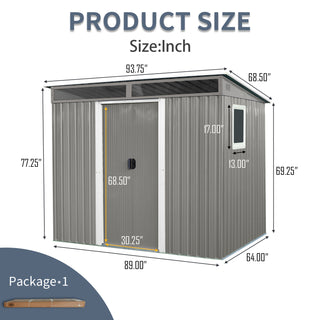 8X6 FT Outdoor Metal Storage Shed with Window,Transparent plate and lockable sliding door for Garden, Lawn