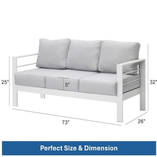 73" All-Weather Aluminum Patio Sofa, 3 Seat Outdoor Couch with Thick Cushions &  Frame