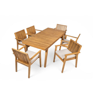 5 - Piece / 7 - Piece Patio Furniture Set Acacia Wood Table and 4 Heavy-Duty Cushioned Chairs, Natural