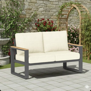 52" All-Weather Aluminum Patio Loveseat Sofa with Thick Beige Cushions