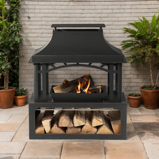40" Wood Burning Fireplace, 50000 BTU Steel Fire Pit, Wood Burning Chimney for Outside Patio Deck Garden Backyard-Black