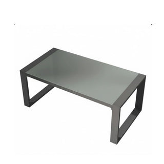 44" x 22" All-Weather Aluminum Outdoor Gray Coffee Table with Tempered Glass Top