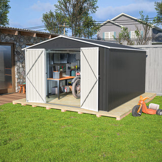 10 x 12 FT Outdoor Metal Storage Shed, Heavy-Duty Utility Tool Shed with Reinforced Frame & Lockable Double Doors for Garden, Backyard & Patio