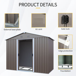 8X4 FT Outdoor Metal Storage Shed with Sliding Door and Foundation, Weatherproof Garden Tool Organizer for Backyard & Patio