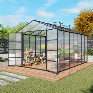 New-Design Walk-In Polycarbonate Greenhouse with Heavy-Duty Aluminum Frame – All-Season Garden & Backyard Greenhouse