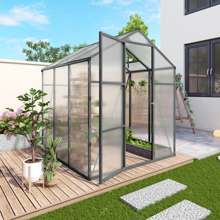 Walk-In Polycarbonate Greenhouse with Raised Base & Anchor Kit – Heavy-Duty Aluminum Greenhouse for Outdoor Backyard, All Seasons