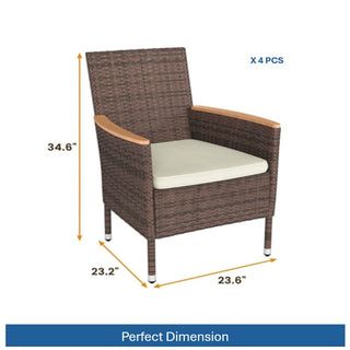 4-Piece All-Weather Brown Rattan Patio Dining Chair