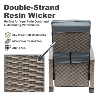 Outdoor Wicker Reclining Chair with Push-Back Backrest, Flip-Up Side Table & Thick Cushions for Patio & Backyard